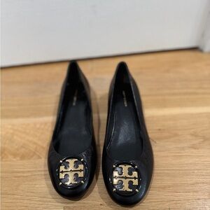 Tory Burch Black Flats with Gold Logo